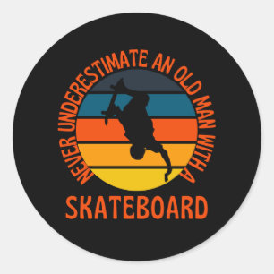 Old Man With A Skateboard Retro Vintage Classic Round Sticker