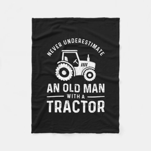 old man with a tractor for men Farmer Farming Fleece Blanket
