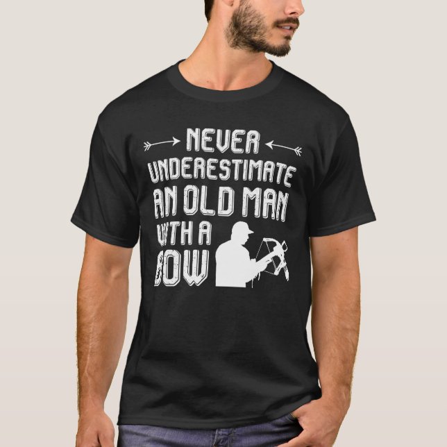 Old Man With Compound Bow Hunting Gifts T-Shirt (Front)