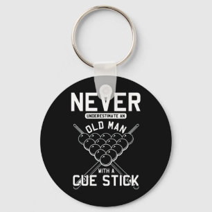 Old Man With Cue Stick Billiards Player Snooker Po Keychain