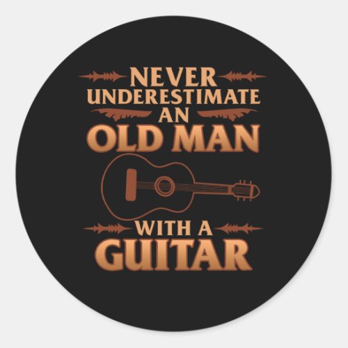 Old Man With Guitar Music Player Musician Guitaris Classic Round Sticker