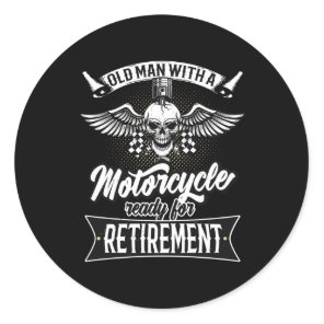 Old Man With Motorcycle Ready For Retirement Classic Round Sticker