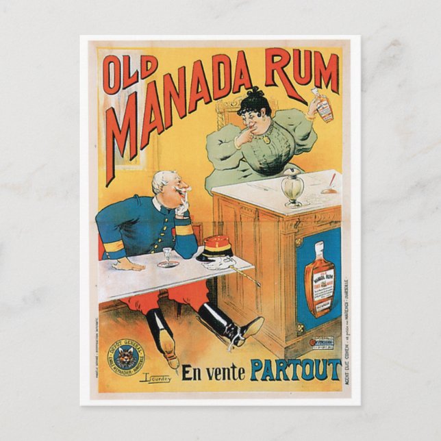 Old Manada Rum Vintage Drink Ad Art Postcard (Front)