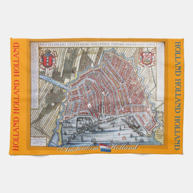 Old Map Amsterdam Holland Towel (Horizontal)