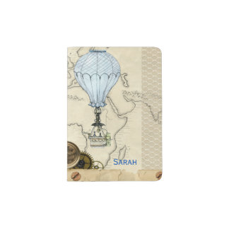Old Map and Hot Air Balloon Passport Holder