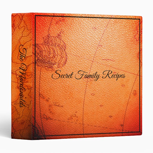 Old Map Any Family Secret Recipes Leather Look - 3 Ring Binder (Front/Spine)