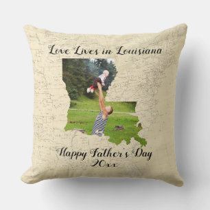Old Map Love Lives In Louisiana State Shaped Photo Throw Pillow