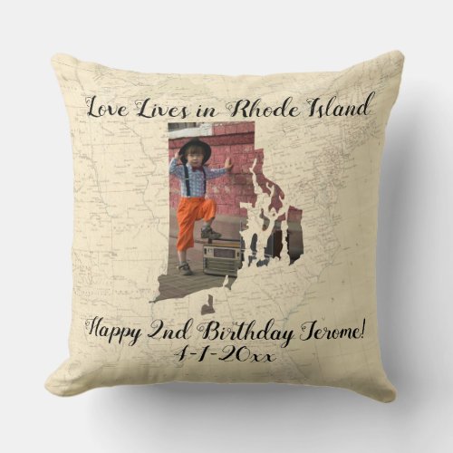 Old Map Love Lives In Rhode Island State Photo Throw Pillow