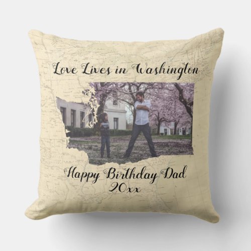 Old Map Love Lives In Washington State Photo Throw Pillow