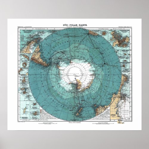 Old Map of Antarctica Poster