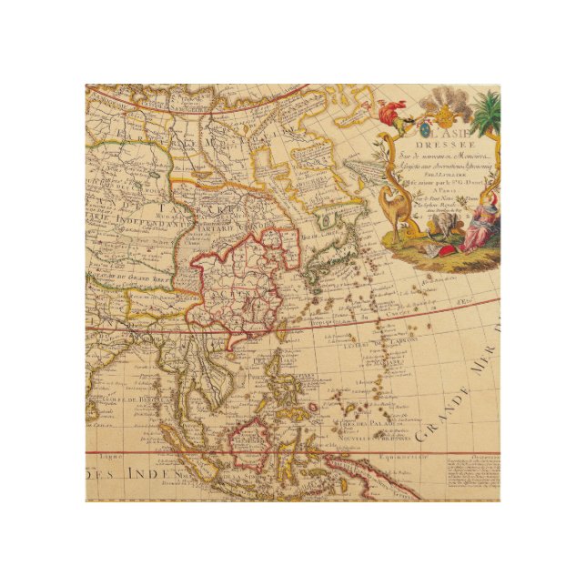 Old Map of Asia Wood Wall Art (Front)
