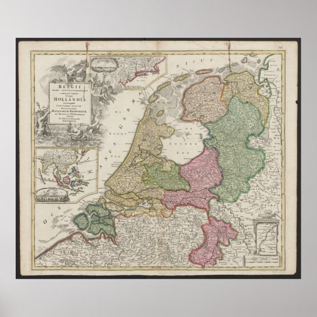 Old Map of Belgium and Netherlands from 1702-1707 Poster (Front)