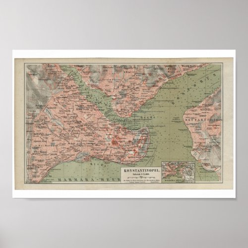 Old Map of Constantinople Poster