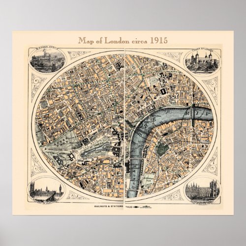 Old Map of London Poster