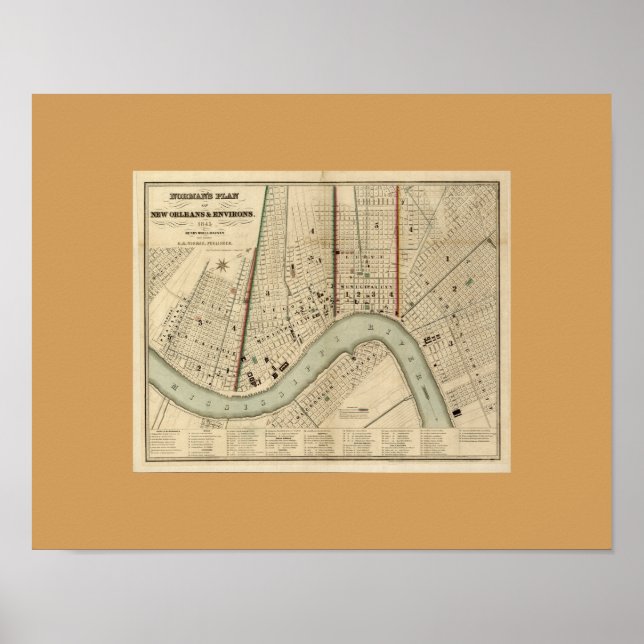 Old Map of New Orleans, LA Poster (Front)