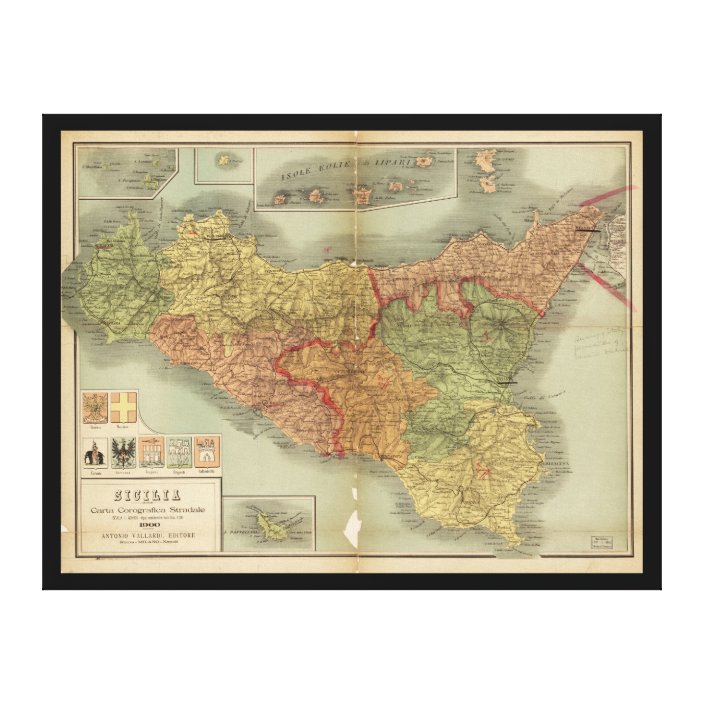 Old Map of Sicily from 1900 (Sicilia carta) Canvas Print | Zazzle.com