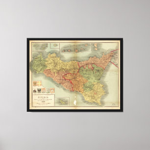 Old Map of Sicily from 1900 (Sicilia carta) Canvas Print