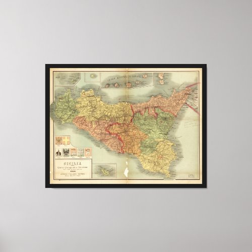 Old Map of Sicily from 1900 Sicilia carta Canvas Print