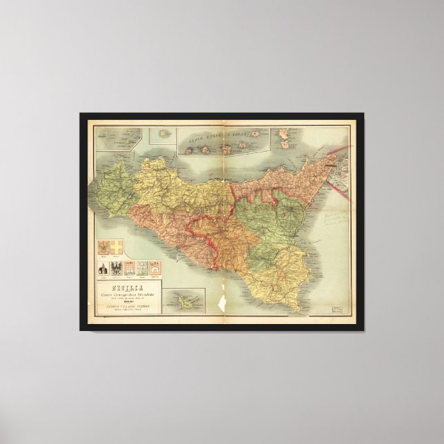 Old Map of Sicily from 1900 (Sicilia carta) Canvas Print (Front)