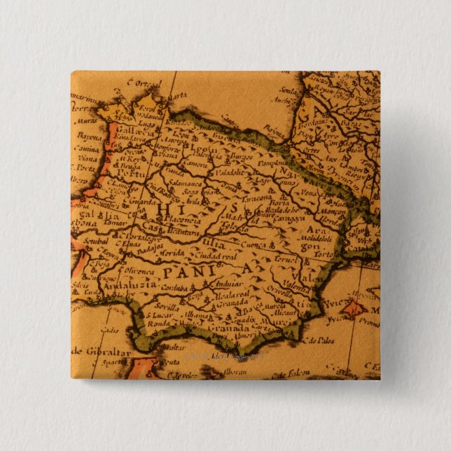 Old map of Spain Button (Front)