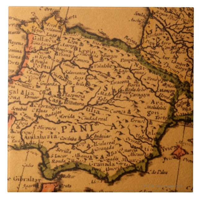 Old map of Spain Ceramic Tile (Front)