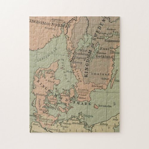 Old map of Sweden Denmark and Norway Jigsaw Puzzle