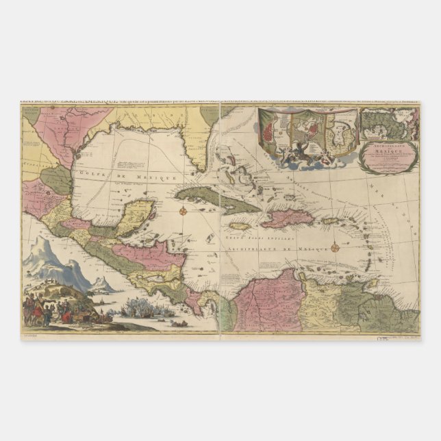 Old Map of the West Indies (1757) Rectangular Sticker (Front)