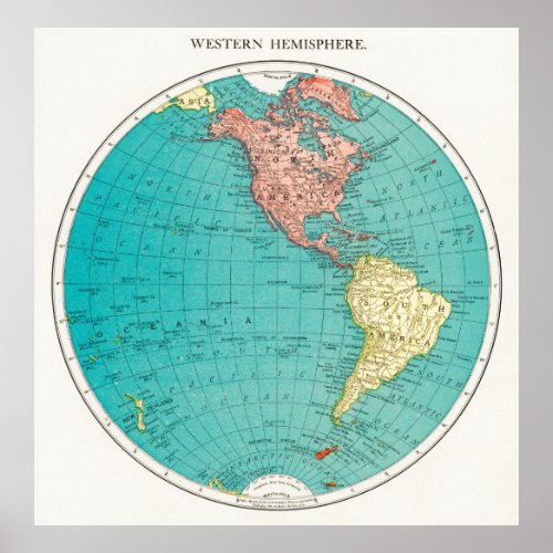 Old map of the Western Hemisphere Poster