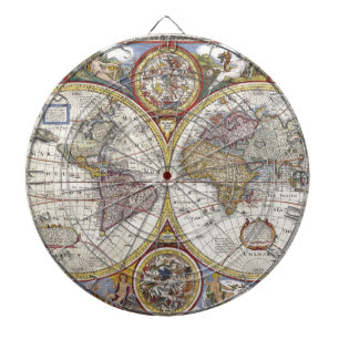 Old Map of the World Dartboard With Darts