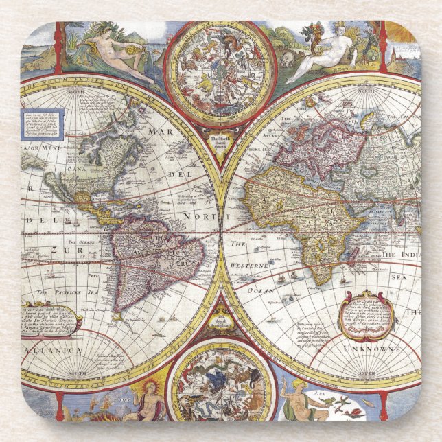 Old Map of the World Drink Coaster (Front)