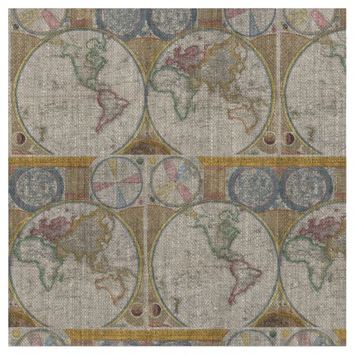 Old Map of the World Fabric
