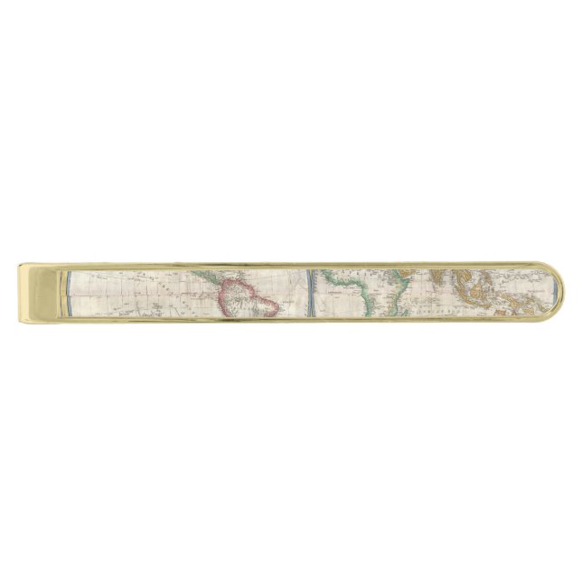 Old Map of the World Gold Finish Tie Bar (Front)