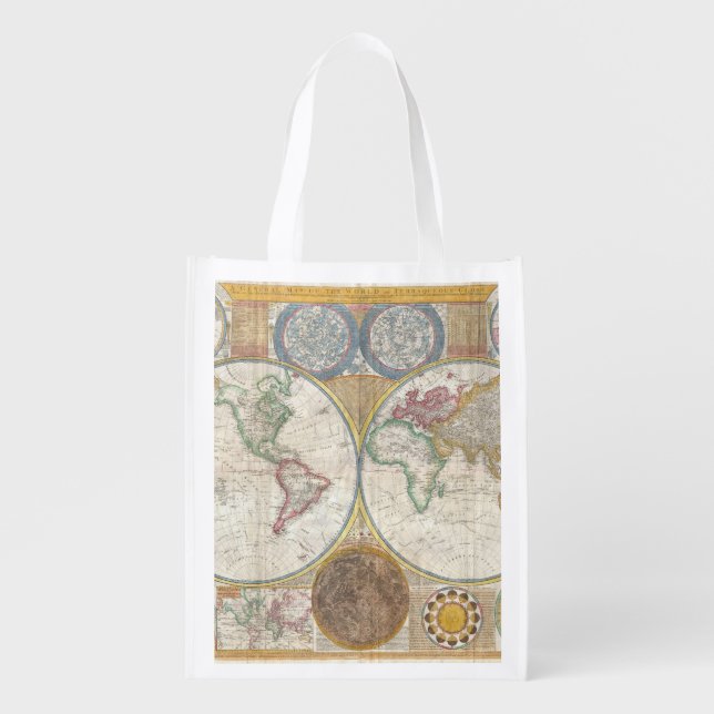 Old Map of the World Grocery Bag (Front)