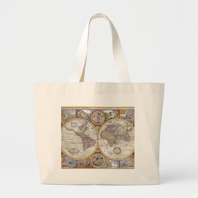 Old Map of the World Large Tote Bag (Front)