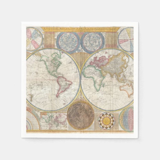 Old Map of the World Paper Napkins (Front)