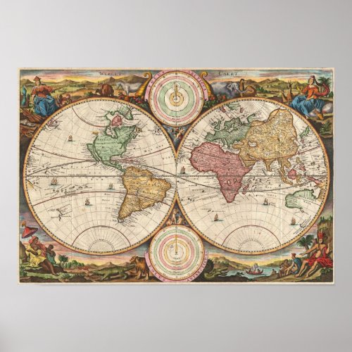 Old Map of The World Stoopendal Poster