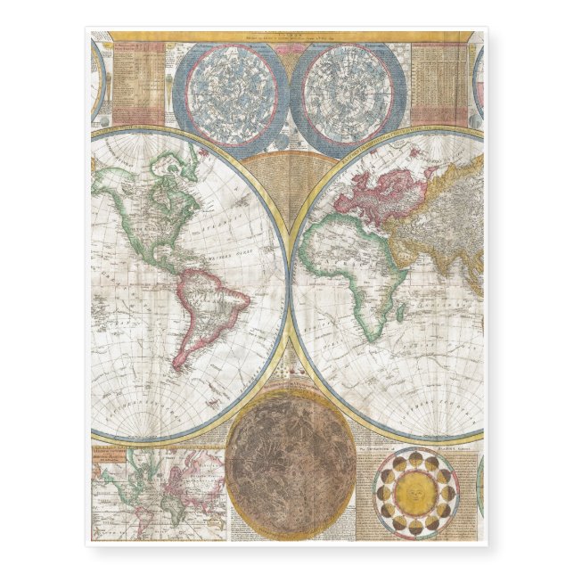 Old Map of the World Temporary Tattoos (Front)