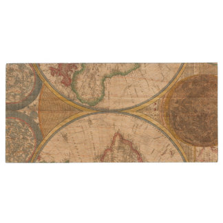 Old Map of the World Wood Flash Drive