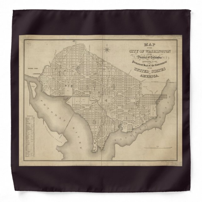 Old Map of Washington DC United States America Bandana (Front)