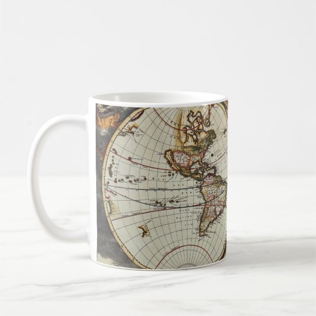 Old map of world hemispheres. Created by Frederick Coffee Mug (Left)