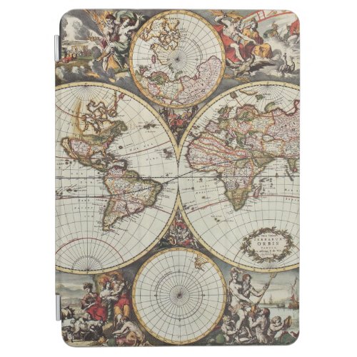 Old map of world hemispheres Created by Frederick iPad Air Cover