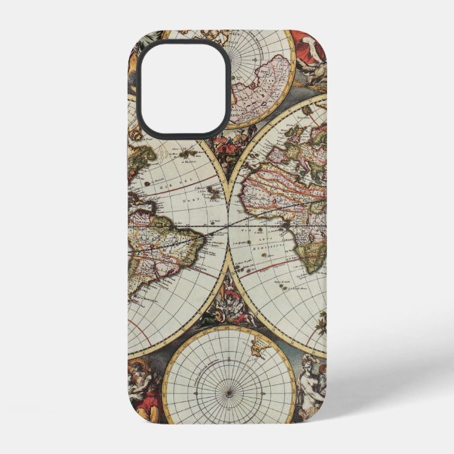 Old map of world hemispheres. Created by Frederick Iphone Case (Back)