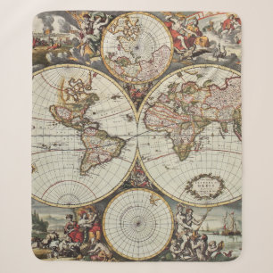 Old map of world hemispheres. Created by Frederick Sherpa Blanket
