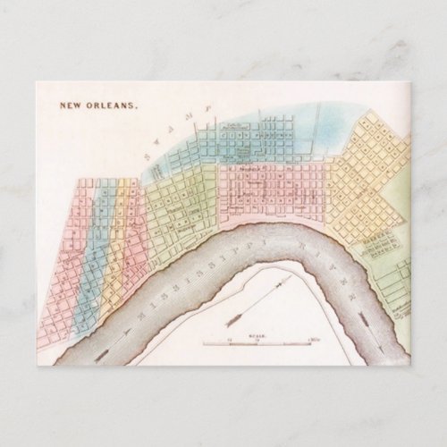 Old Map part New Orleans Mississippi River  LA PC Holiday Postcard