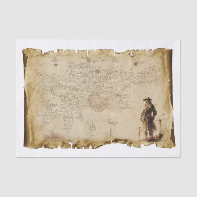 Old Map Pirate of the Caribbean On Ship Decoupage Tissue Paper (Front)