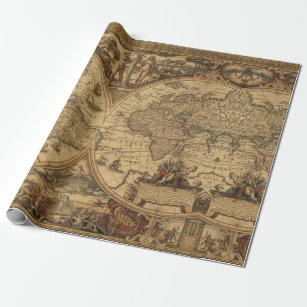 Custom Vintage World Map Fabric by the Yard