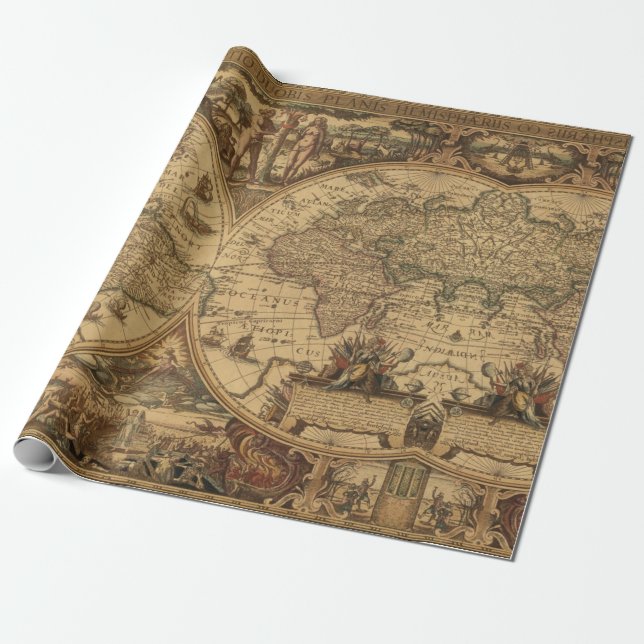 Old Map Vintage Travel World Map Traveller Gift Wrapping Paper (Unrolled)