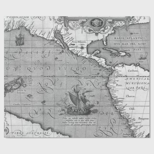 Old Maps Black and White Wrapping Paper (Flat)