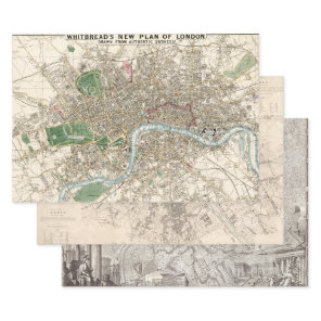 Old Maps London Paris Rome Great Cities  Wrapping Paper Sheets