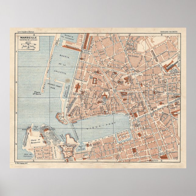 Old Marseilles France Map (1925)  Poster (Front)